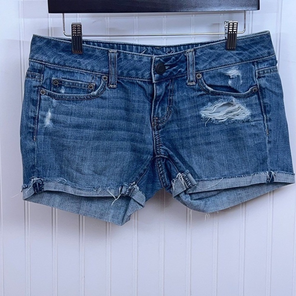 American Eagle Y2K Jean Shorts Distressed Indie Festival Women's 4 Mid Rise